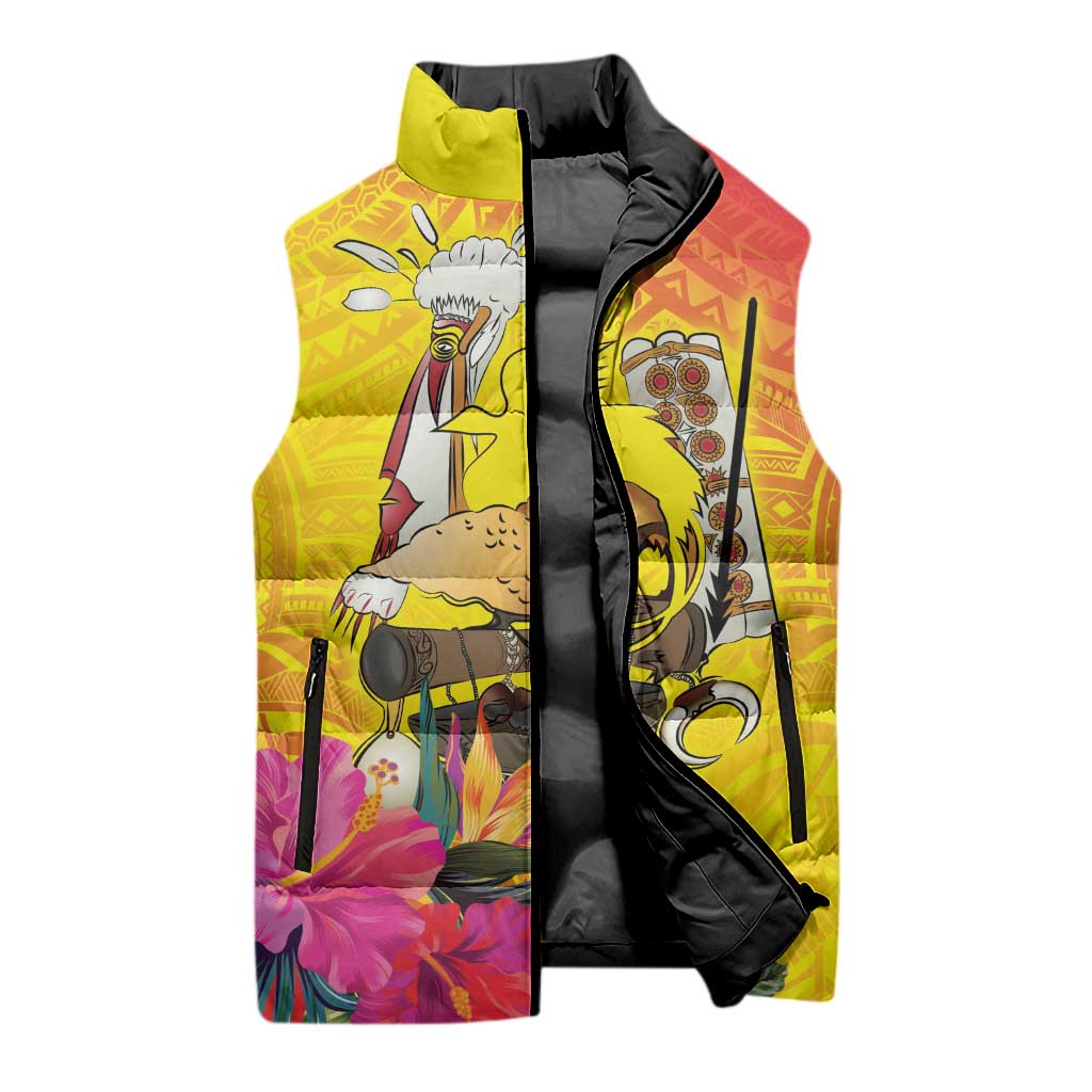 Papua New Guinea Cultural Tropical Flowers Sleeveless Puffer Jacket - Polynesian Pride