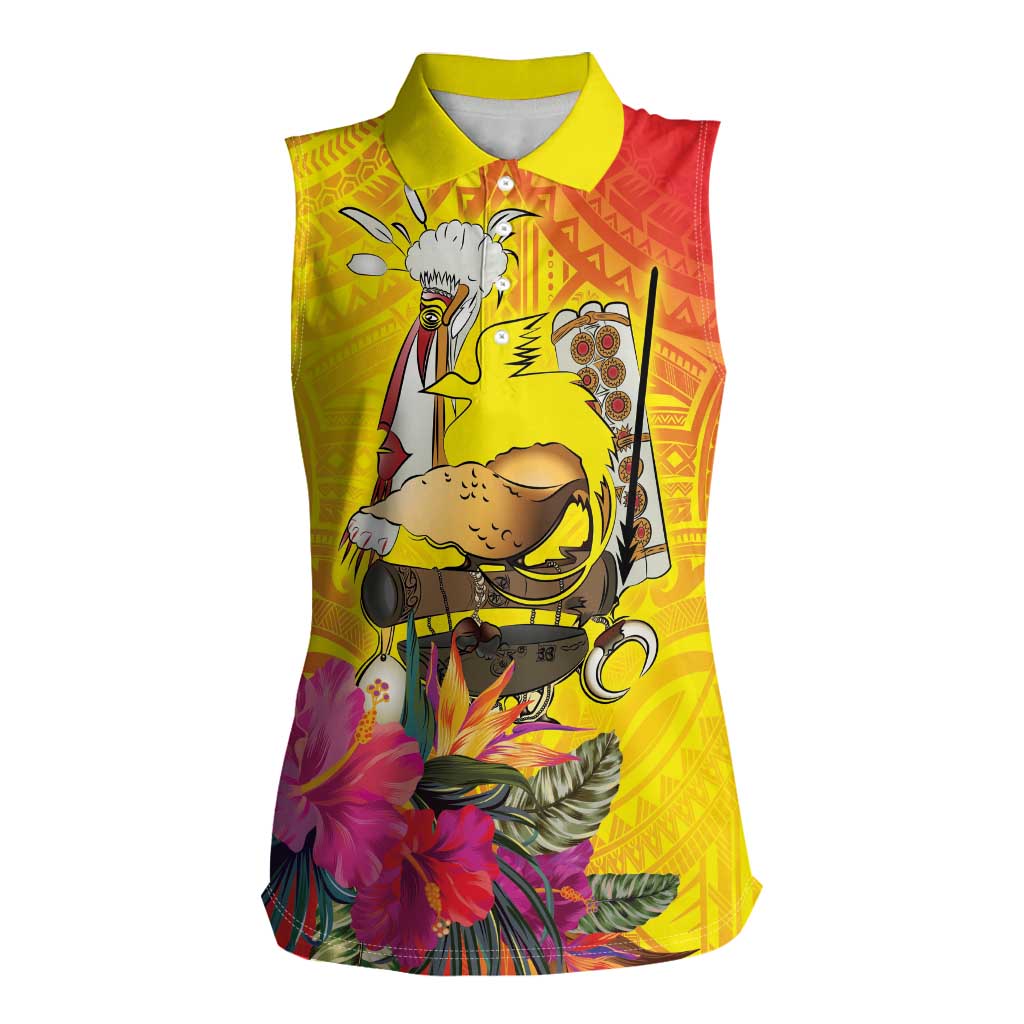 Papua New Guinea Cultural Tropical Flowers Women Sleeveless Polo Shirt