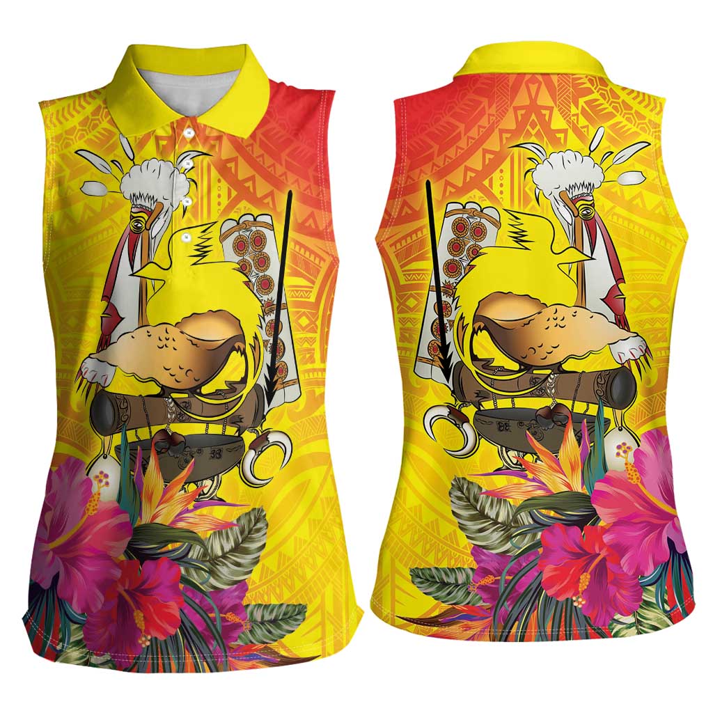 Papua New Guinea Cultural Tropical Flowers Women Sleeveless Polo Shirt