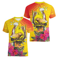 Papua New Guinea Cultural Tropical Flowers Women V-Neck T-Shirt LT9 - Polynesian Pride