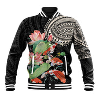 Personalized Japanese Koi Fish Baseball Jacket with Polynesian Pattern LT9 Unisex Black - Polynesian Pride