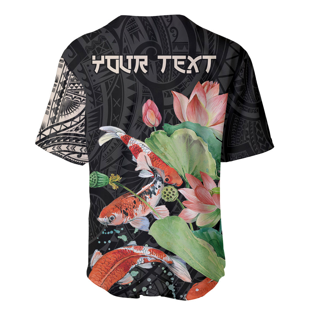 Personalized Japanese Koi Fish Baseball Jersey with Polynesian Pattern