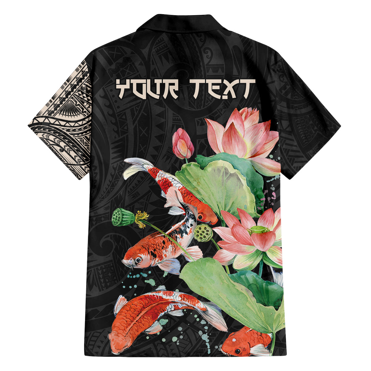 Personalized Japanese Koi Fish Family Matching Off Shoulder Short Dress and Hawaiian Shirt with Polynesian Pattern