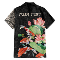 Personalized Japanese Koi Fish Family Matching Off Shoulder Short Dress and Hawaiian Shirt with Polynesian Pattern