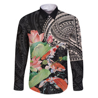Personalized Japanese Koi Fish Family Matching Short Sleeve Bodycon Dress and Hawaiian Shirt with Polynesian Pattern LT9 Dad's Shirt - Long Sleeve Black - Polynesian Pride