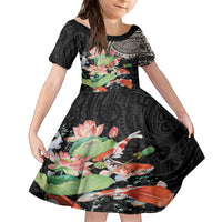 Personalized Japanese Koi Fish Family Matching Tank Maxi Dress and Hawaiian Shirt with Polynesian Pattern