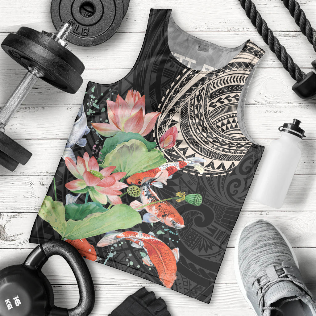 Personalized Japanese Koi Fish Men Tank Top with Polynesian Pattern LT9 - Polynesian Pride