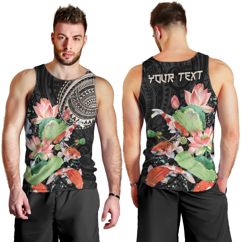 Personalized Japanese Koi Fish Men Tank Top with Polynesian Pattern LT9 - Polynesian Pride