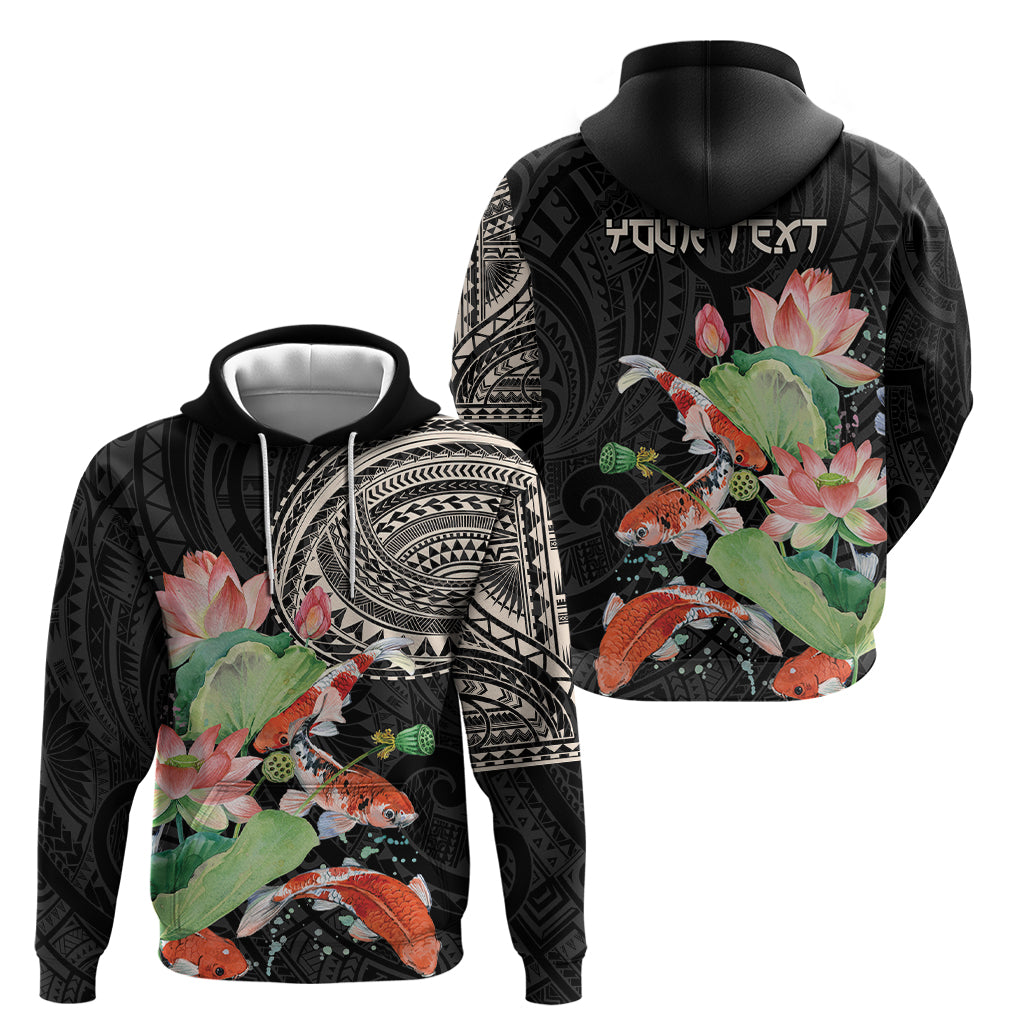 Personalized Japanese Koi Fish Zip Hoodie with Polynesian Pattern