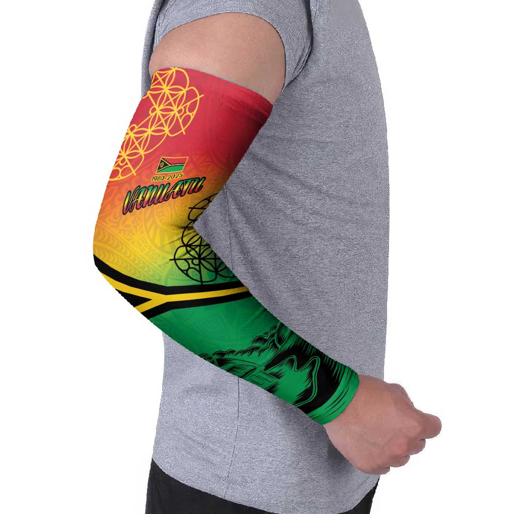 Hapi 45th Indipendens Dei Vanuatu Arm Sleeves Yumi 1980 with Vanuatuan Beach Landscape - Polynesian Pride