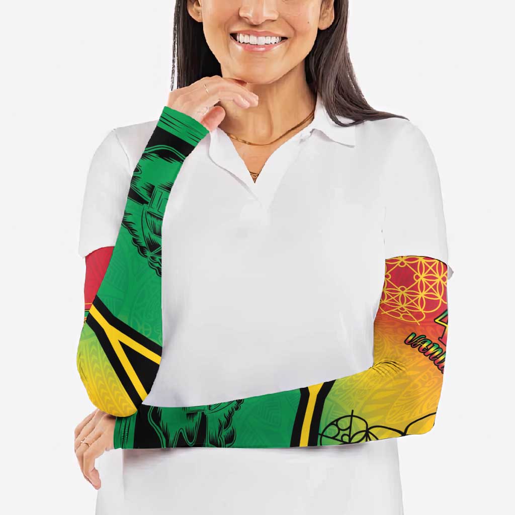 Hapi 45th Indipendens Dei Vanuatu Arm Sleeves Yumi 1980 with Vanuatuan Beach Landscape - Polynesian Pride