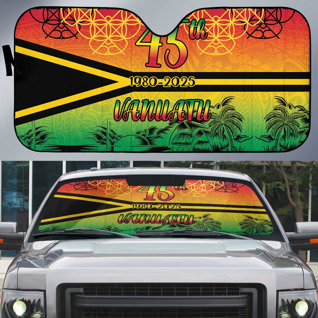Hapi 45th Indipendens Dei Vanuatu Auto Sun Shade Yumi 1980 with Vanuatuan Beach Landscape - Polynesian Pride