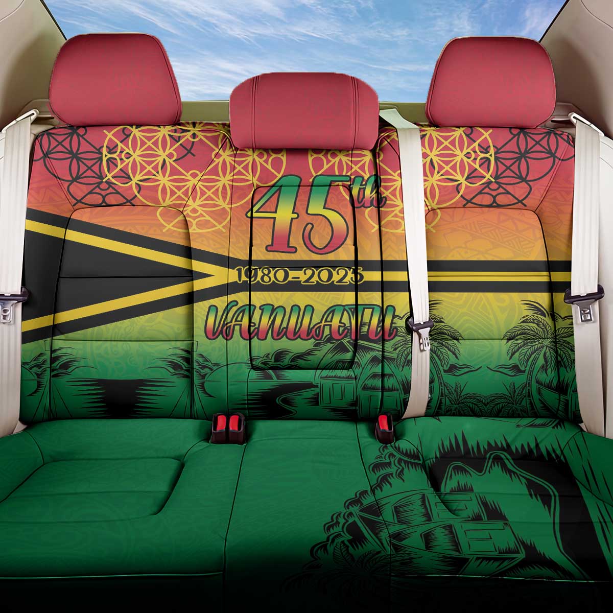 Hapi 45th Indipendens Dei Vanuatu Back Car Seat Cover Yumi 1980 with Vanuatuan Beach Landscape