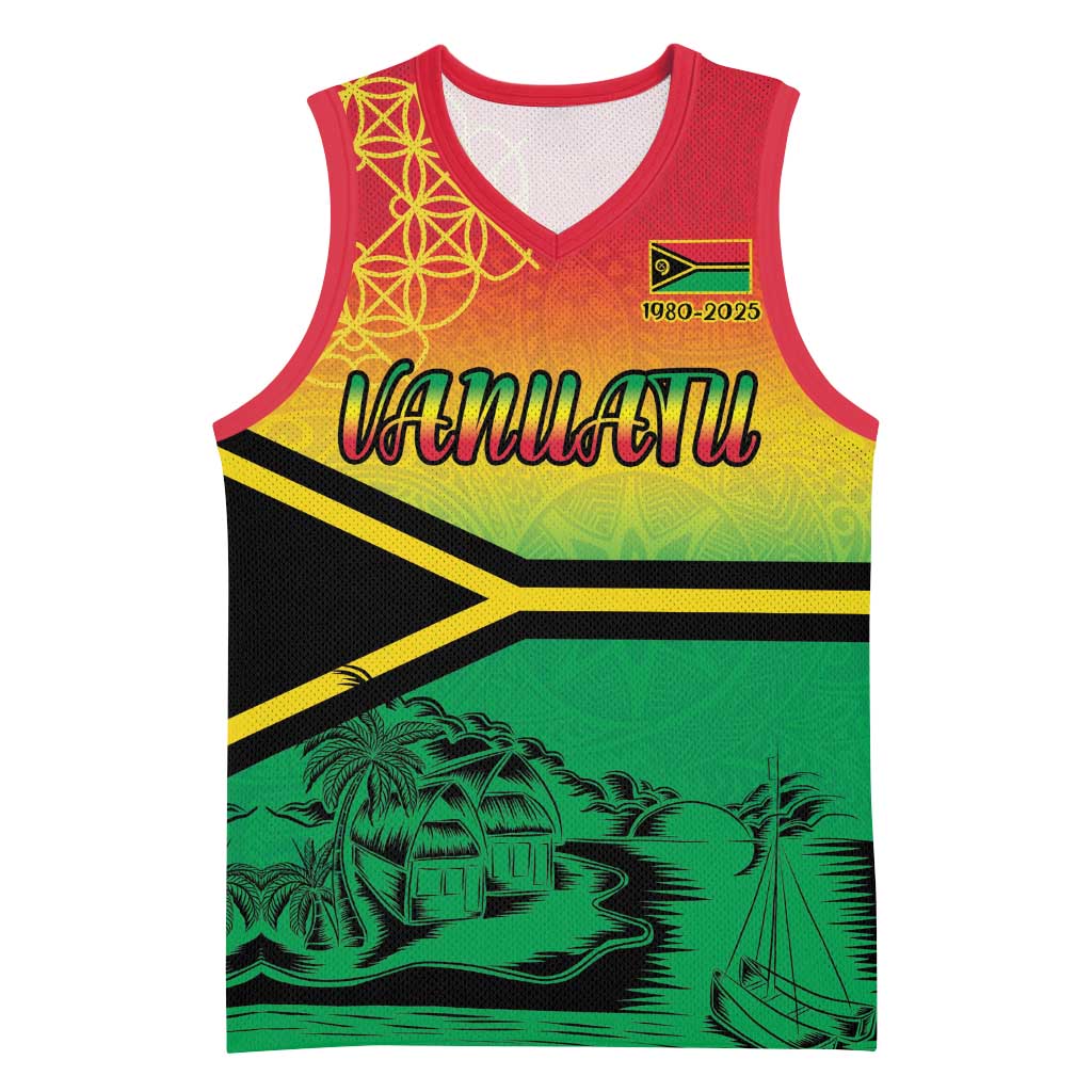 Hapi 45th Indipendens Dei Vanuatu Basketball Jersey Yumi 1980 with Vanuatuan Beach Landscape - Polynesian Pride