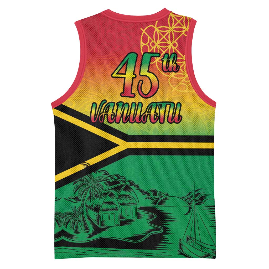 Hapi 45th Indipendens Dei Vanuatu Basketball Jersey Yumi 1980 with Vanuatuan Beach Landscape - Polynesian Pride