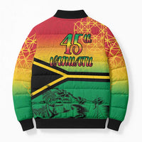 Hapi 45th Indipendens Dei Vanuatu Bomber Puffer Jacket Yumi 1980 with Vanuatuan Beach Landscape - Polynesian Pride