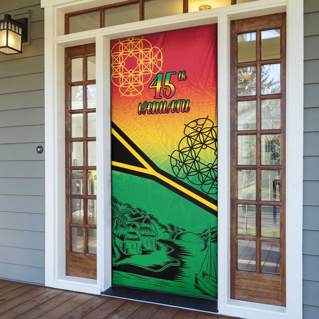 Hapi 45th Indipendens Dei Vanuatu Door Cover Yumi 1980 with Vanuatuan Beach Landscape - Polynesian Pride