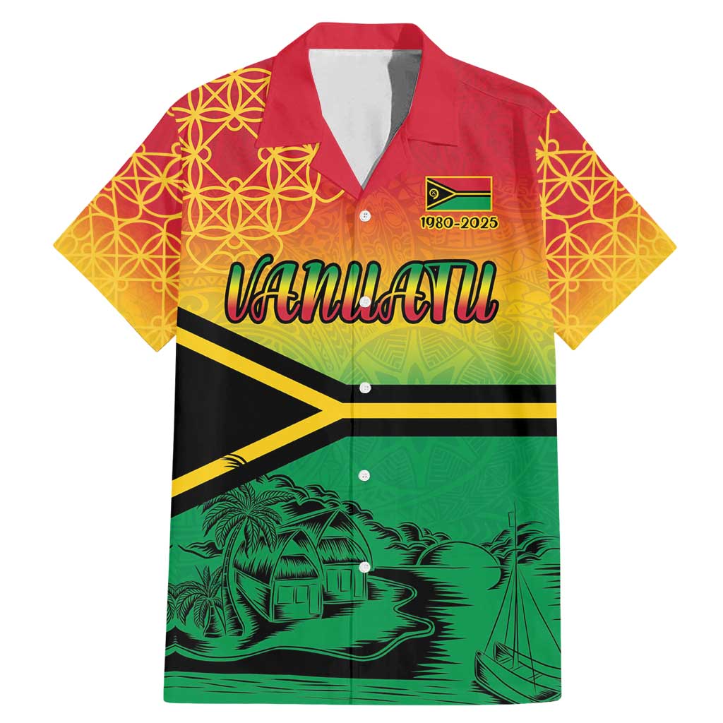 Hapi 45th Indipendens Dei Vanuatu Family Matching Mermaid Dress and Hawaiian Shirt Yumi 1980 with Vanuatuan Beach Landscape