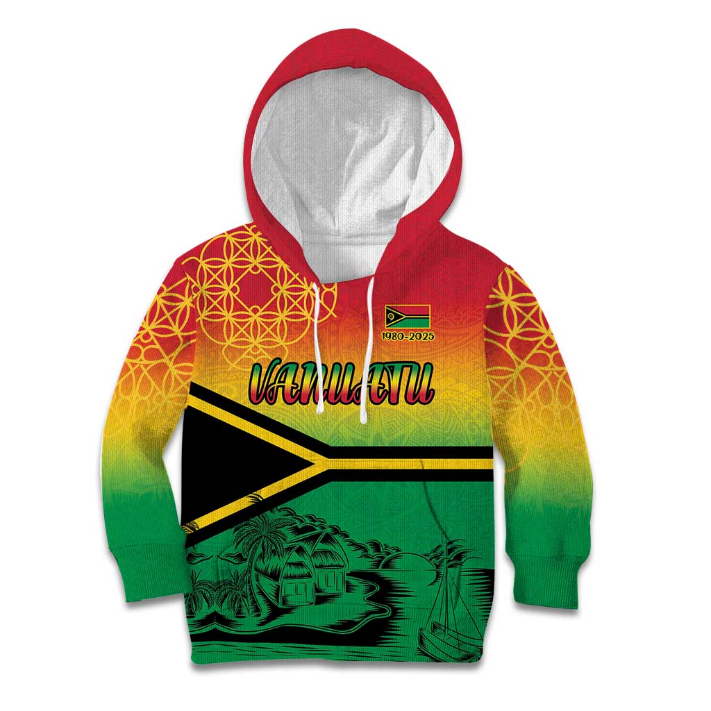 Hapi 45th Indipendens Dei Vanuatu Kid Hoodie Yumi 1980 with Vanuatuan Beach Landscape