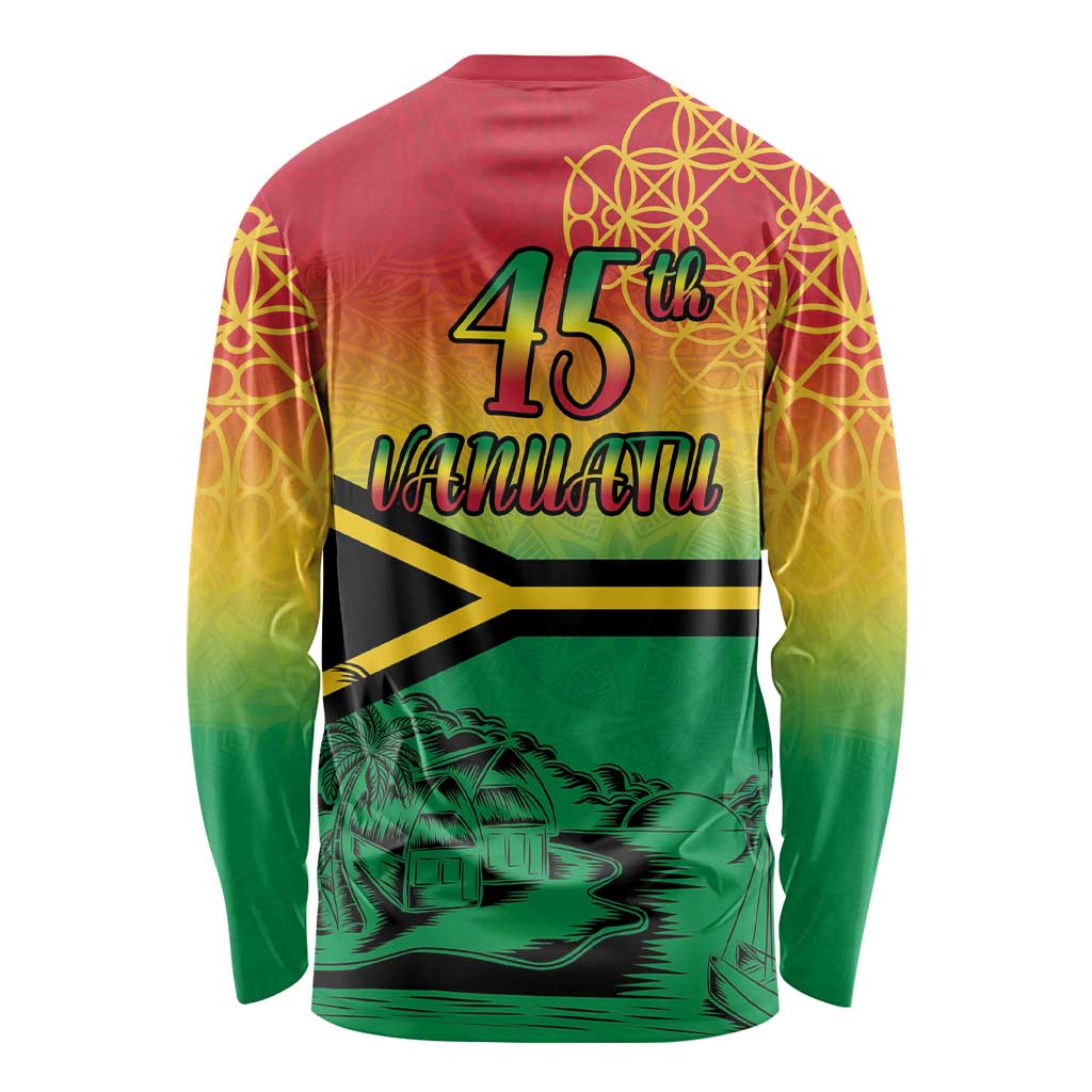 Hapi 45th Indipendens Dei Vanuatu Long Sleeve Shirt Yumi 1980 with Vanuatuan Beach Landscape