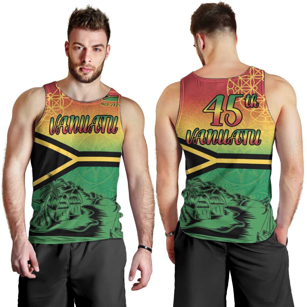 Hapi 45th Indipendens Dei Vanuatu Men Tank Top Yumi 1980 with Vanuatuan Beach Landscape