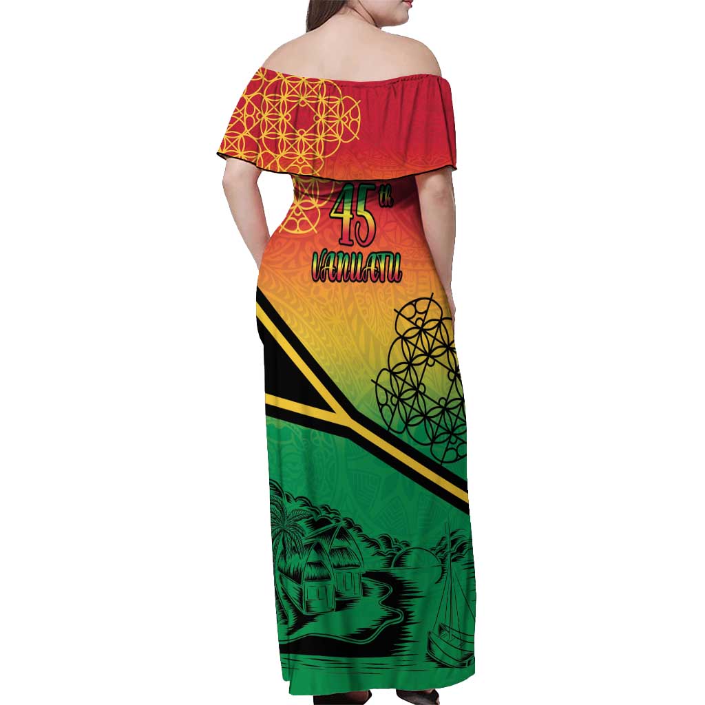 Hapi 45th Indipendens Dei Vanuatu Off Shoulder Maxi Dress Yumi 1980 with Vanuatuan Beach Landscape