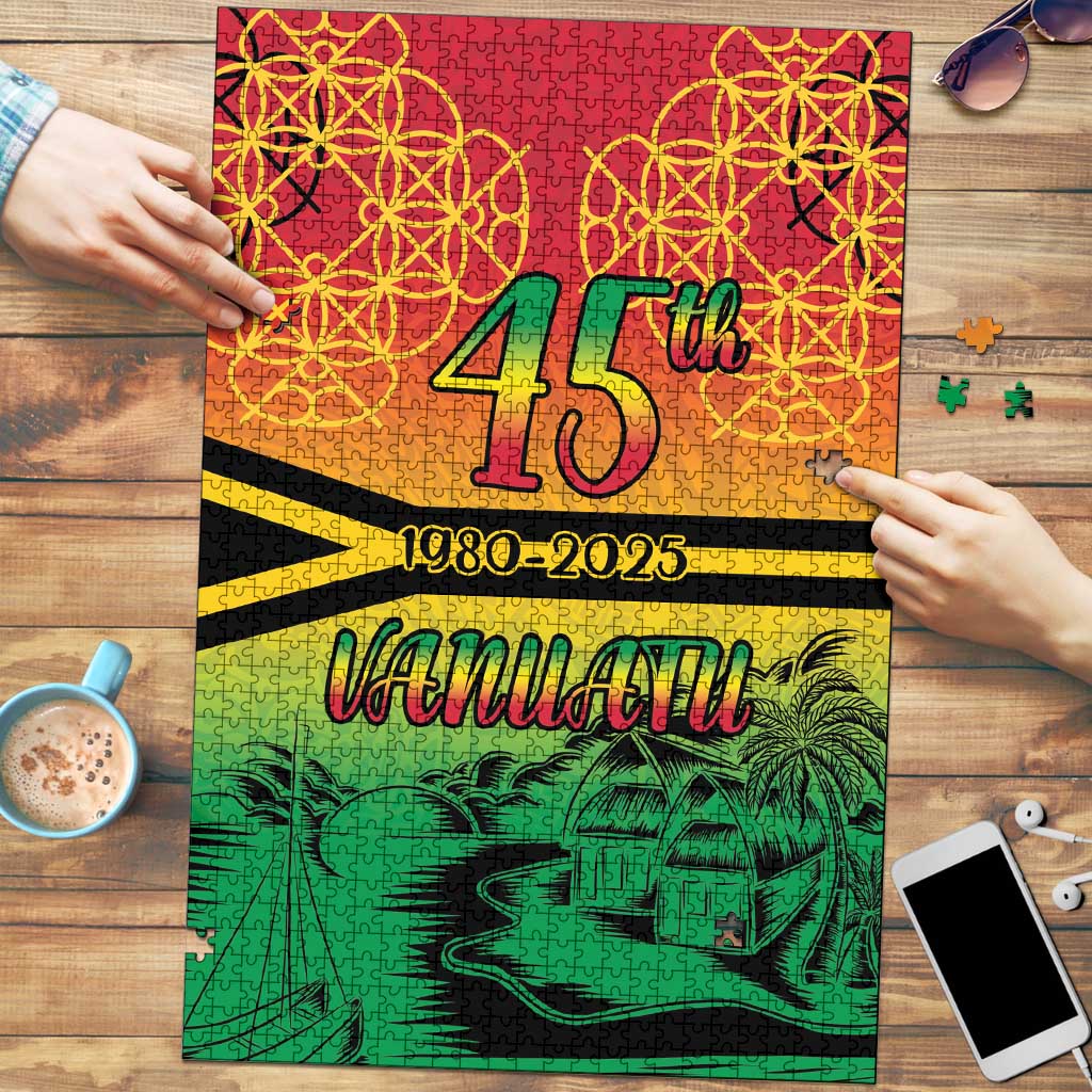 Hapi 45th Indipendens Dei Vanuatu Puzzle Yumi 1980 with Vanuatuan Beach Landscape - Polynesian Pride