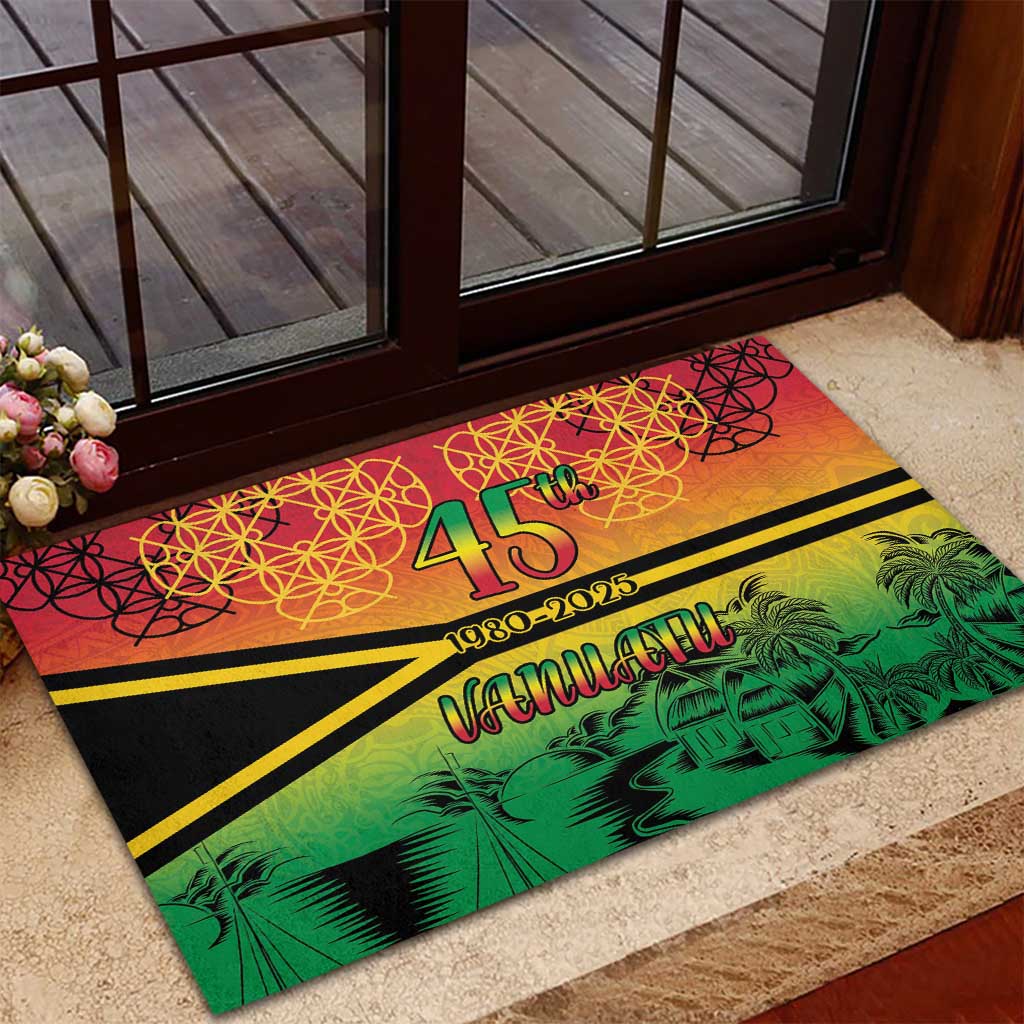 Hapi 45th Indipendens Dei Vanuatu Rubber Doormat Yumi 1980 with Vanuatuan Beach Landscape