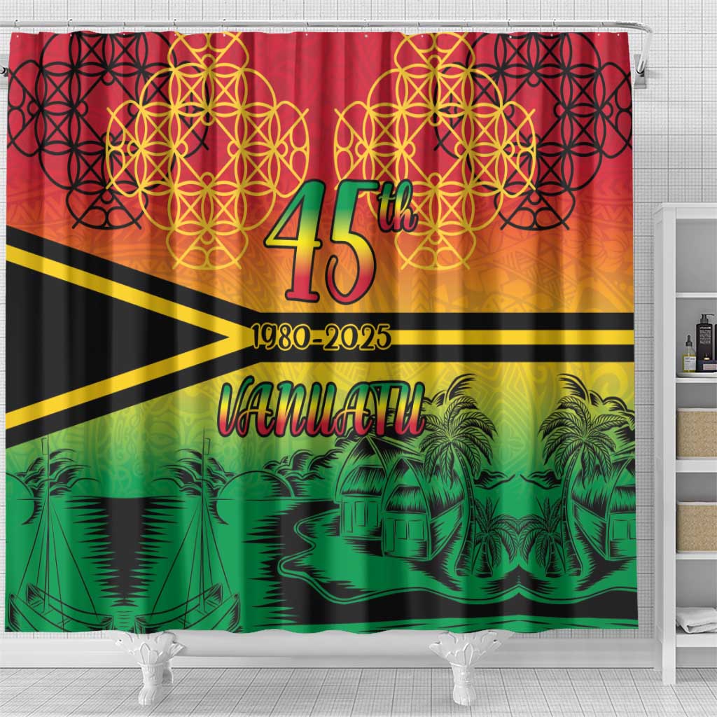 Hapi 45th Indipendens Dei Vanuatu Shower Curtain Yumi 1980 with Vanuatuan Beach Landscape