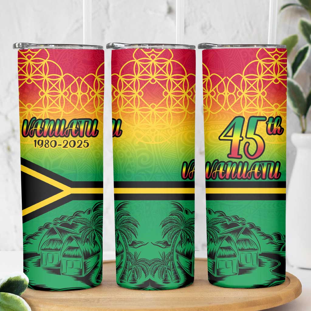 Hapi 45th Indipendens Dei Vanuatu Skinny Tumbler Yumi 1980 with Vanuatuan Beach Landscape LT9 - Polynesian Pride