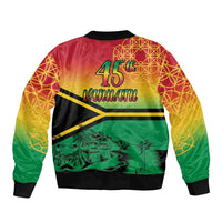 Hapi 45th Indipendens Dei Vanuatu Sleeve Zip Bomber Jacket Yumi 1980 with Vanuatuan Beach Landscape