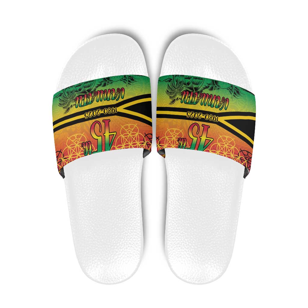 Hapi 45th Indipendens Dei Vanuatu Slide Sandals Yumi 1980 with Vanuatuan Beach Landscape - Polynesian Pride