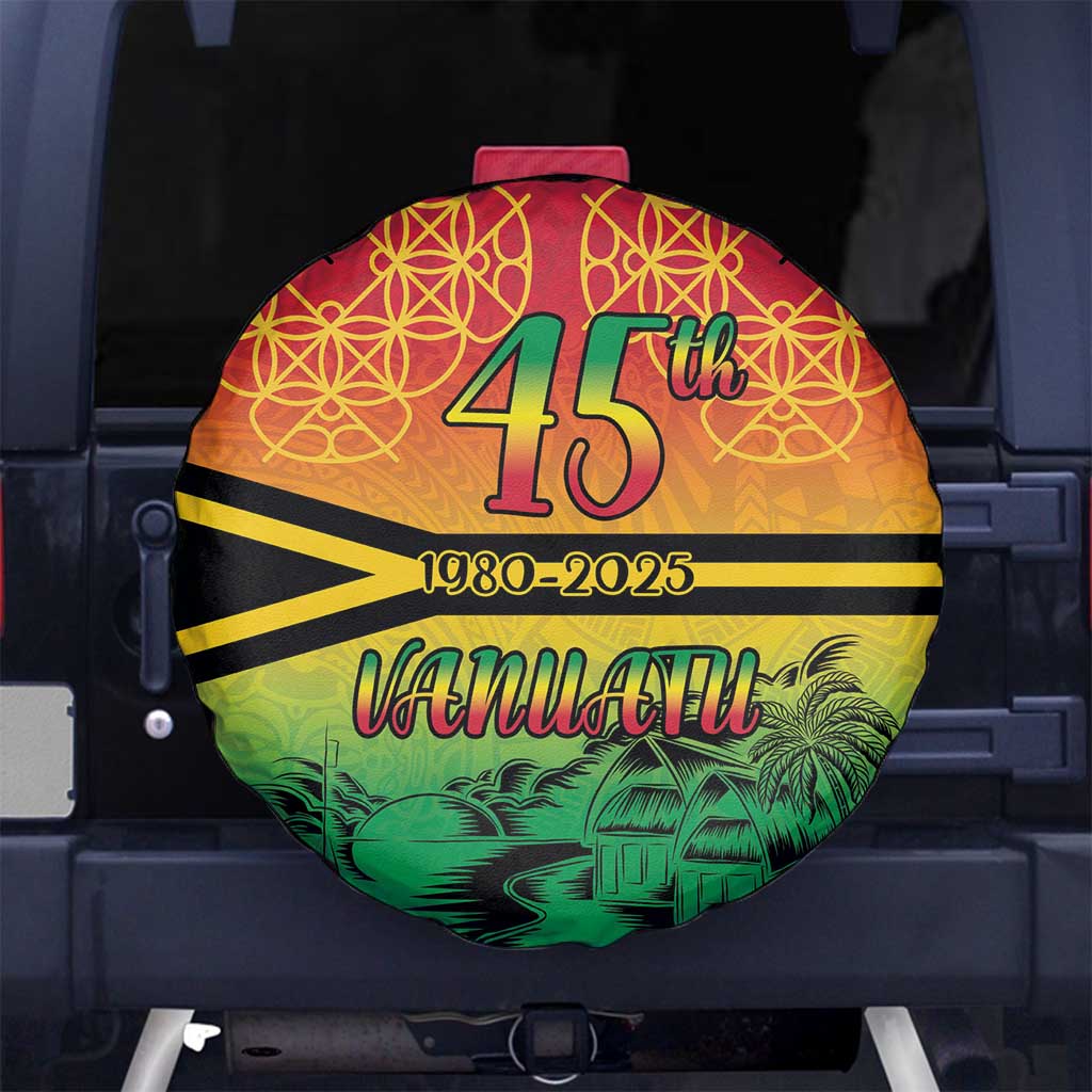 Hapi 45th Indipendens Dei Vanuatu Spare Tire Cover Yumi 1980 with Vanuatuan Beach Landscape