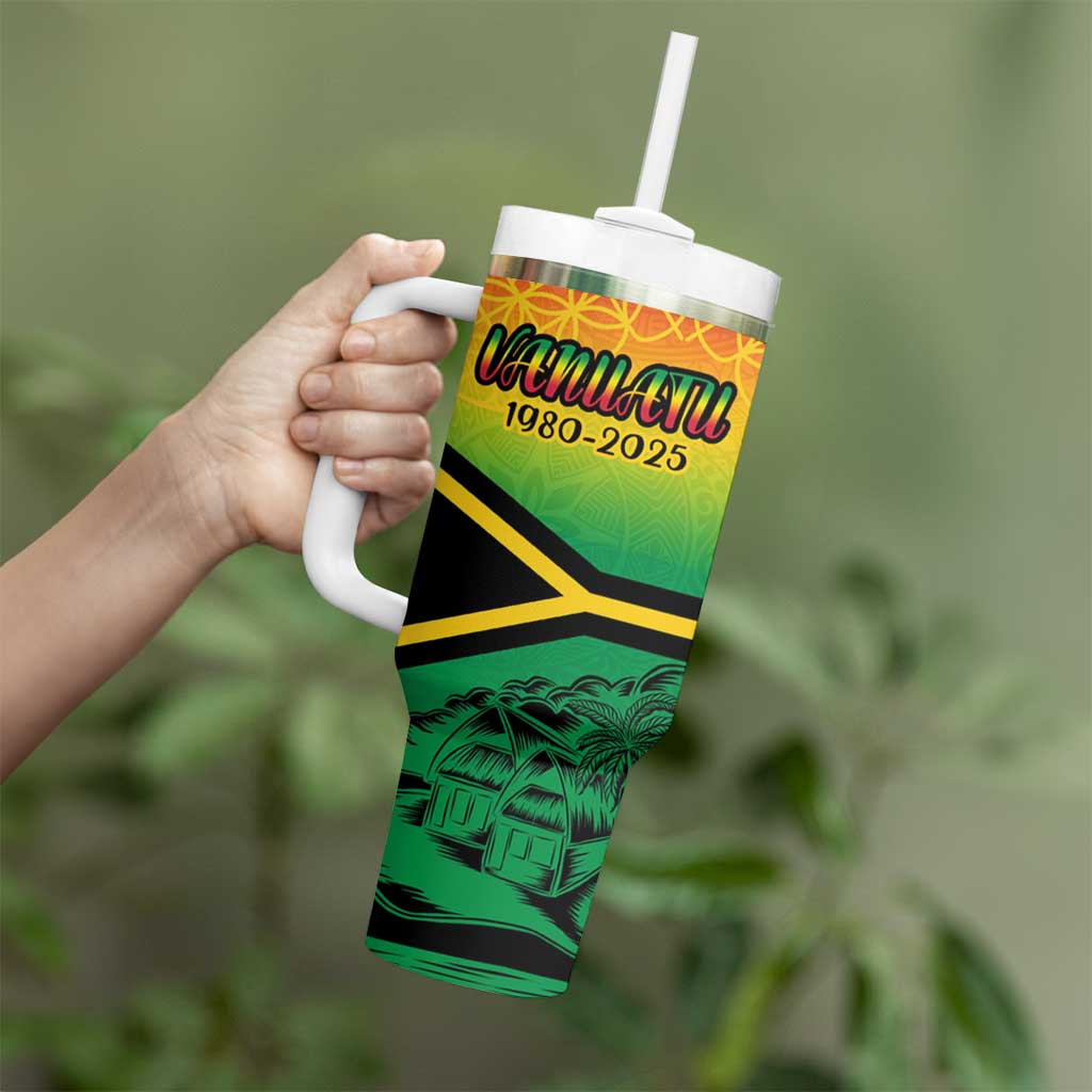 Hapi 45th Indipendens Dei Vanuatu Tumbler With Handle Yumi 1980 with Vanuatuan Beach Landscape