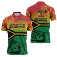 Hapi 45th Indipendens Dei Vanuatu Zipper Polo Shirt Yumi 1980 with Vanuatuan Beach Landscape - Polynesian Pride