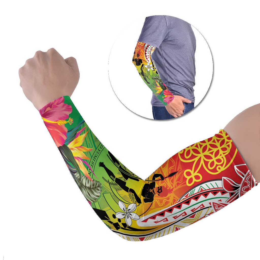 Vanuatu 45th Anniversary Arm Sleeves Polynesian with Sand Drawing Pattern - Polynesian Pride