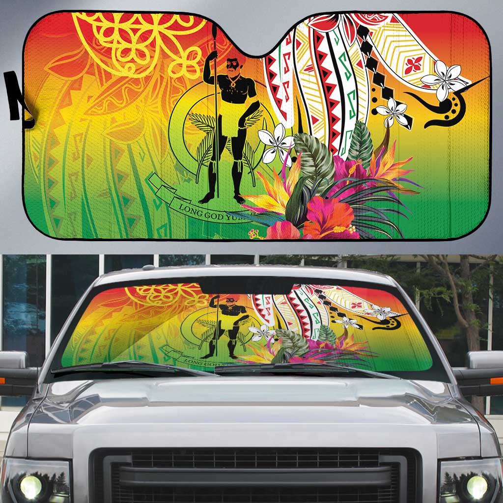 Vanuatu 45th Anniversary Auto Sun Shade Polynesian with Sand Drawing Pattern - Polynesian Pride