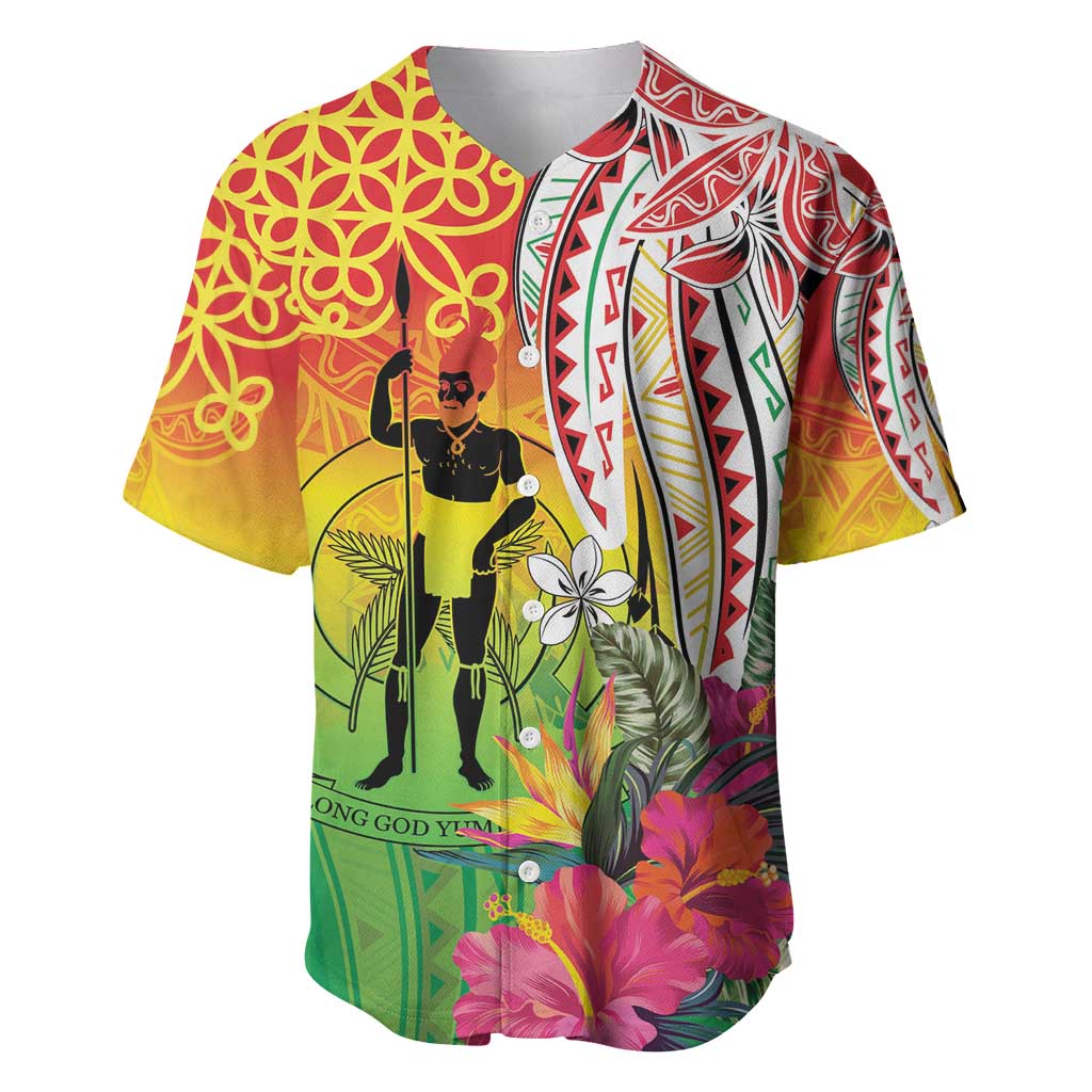 Vanuatu 45th Anniversary Baseball Jersey Polynesian with Sand Drawing Pattern