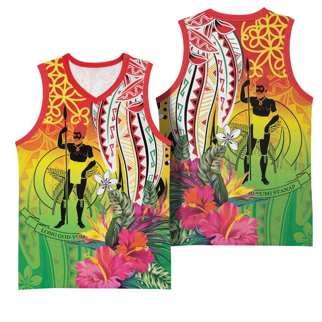 Vanuatu 45th Anniversary Basketball Jersey Polynesian with Sand Drawing Pattern - Polynesian Pride