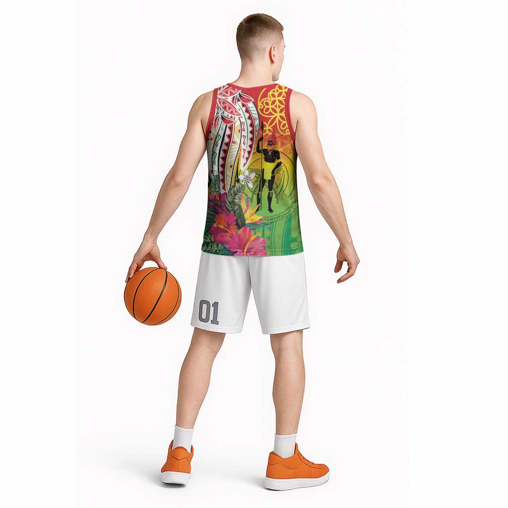 Vanuatu 45th Anniversary Basketball Jersey Polynesian with Sand Drawing Pattern - Polynesian Pride