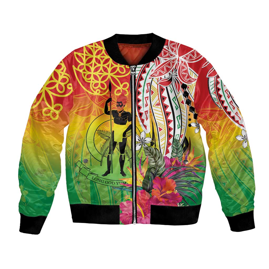Vanuatu 45th Anniversary Bomber Jacket Polynesian with Sand Drawing Pattern