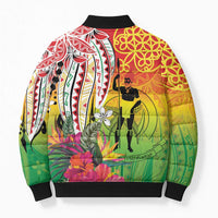 Vanuatu 45th Anniversary Bomber Puffer Jacket Polynesian with Sand Drawing Pattern - Polynesian Pride