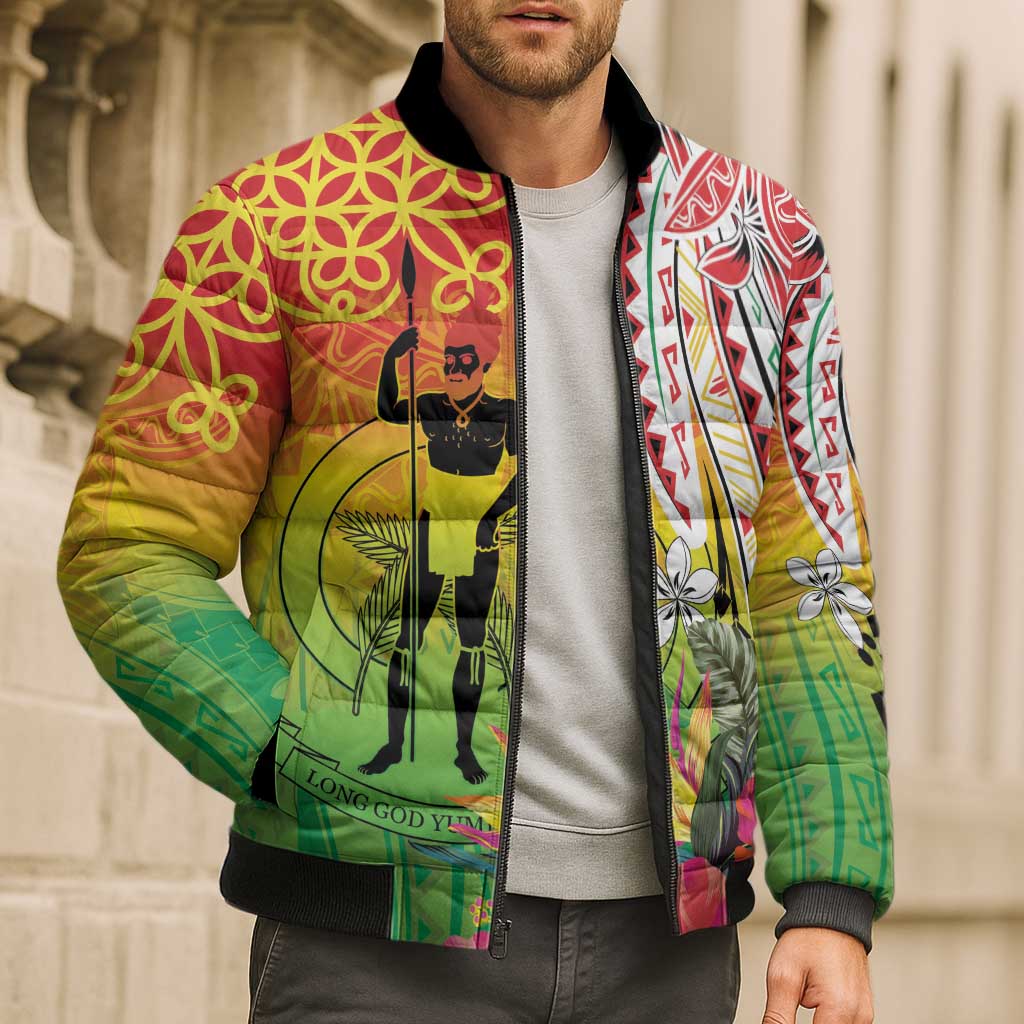 Vanuatu 45th Anniversary Bomber Puffer Jacket Polynesian with Sand Drawing Pattern - Polynesian Pride