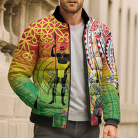 Vanuatu 45th Anniversary Bomber Puffer Jacket Polynesian with Sand Drawing Pattern - Polynesian Pride