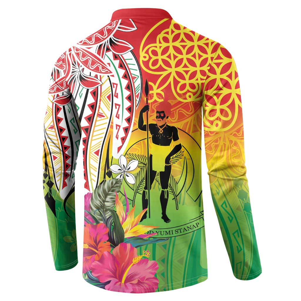 Vanuatu 45th Anniversary Button Sweatshirt Polynesian with Sand Drawing Pattern