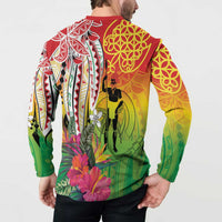 Vanuatu 45th Anniversary Button Sweatshirt Polynesian with Sand Drawing Pattern