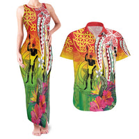 Vanuatu 45th Anniversary Couples Matching Tank Maxi Dress and Hawaiian Shirt Polynesian with Sand Drawing Pattern