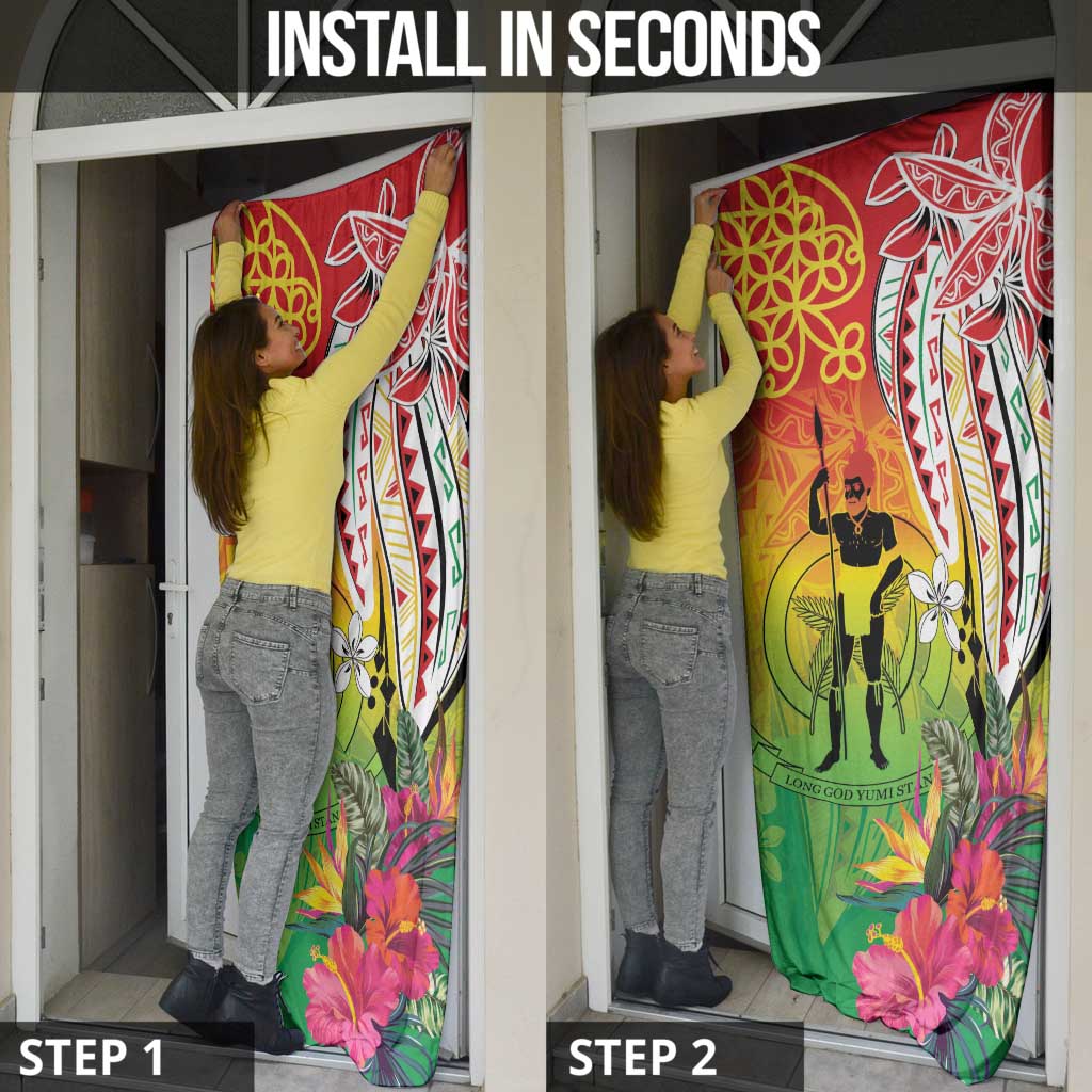 Vanuatu 45th Anniversary Door Cover Polynesian with Sand Drawing Pattern - Polynesian Pride