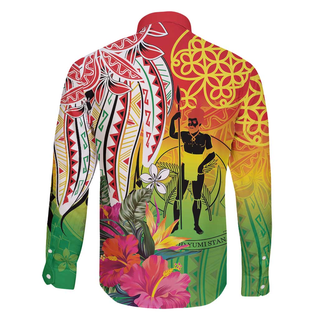 Vanuatu 45th Anniversary Family Matching Long Sleeve Bodycon Dress and Hawaiian Shirt Polynesian with Sand Drawing Pattern