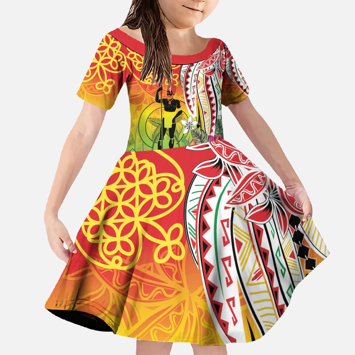 Vanuatu 45th Anniversary Family Matching Off The Shoulder Long Sleeve Dress and Hawaiian Shirt Polynesian with Sand Drawing Pattern